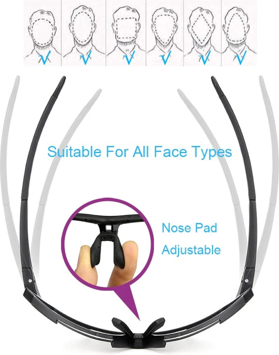 Fietsbril - Sportbril - Racefiets - MTB Mountainbike - 5 Verwisselbare Lenzen En Insert Adapter 2 Fietsbril - Sportbril - Racefiets - MTB Mountainbike - 5 Verwisselbare Lenzen En Insert Adapter - Afbeelding 2