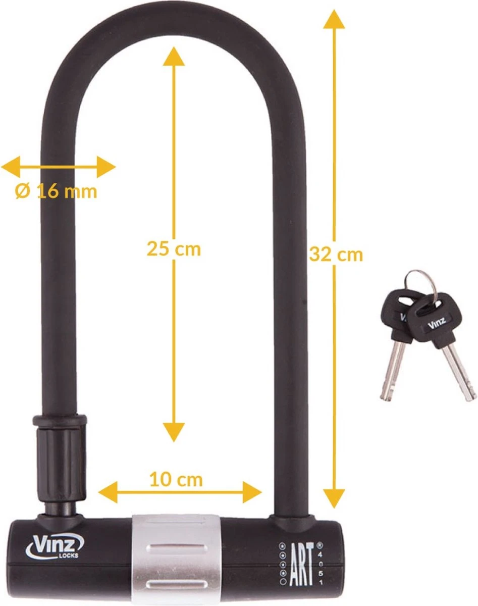 VINZ Ararat Beugelslot / Fietsslot / Motorslot / Scooterslot ART 4 - 32 Cm 2 VINZ Ararat Beugelslot / Fietsslot / Motorslot / Scooterslot ART 4 - 32 Cm - Afbeelding 2
