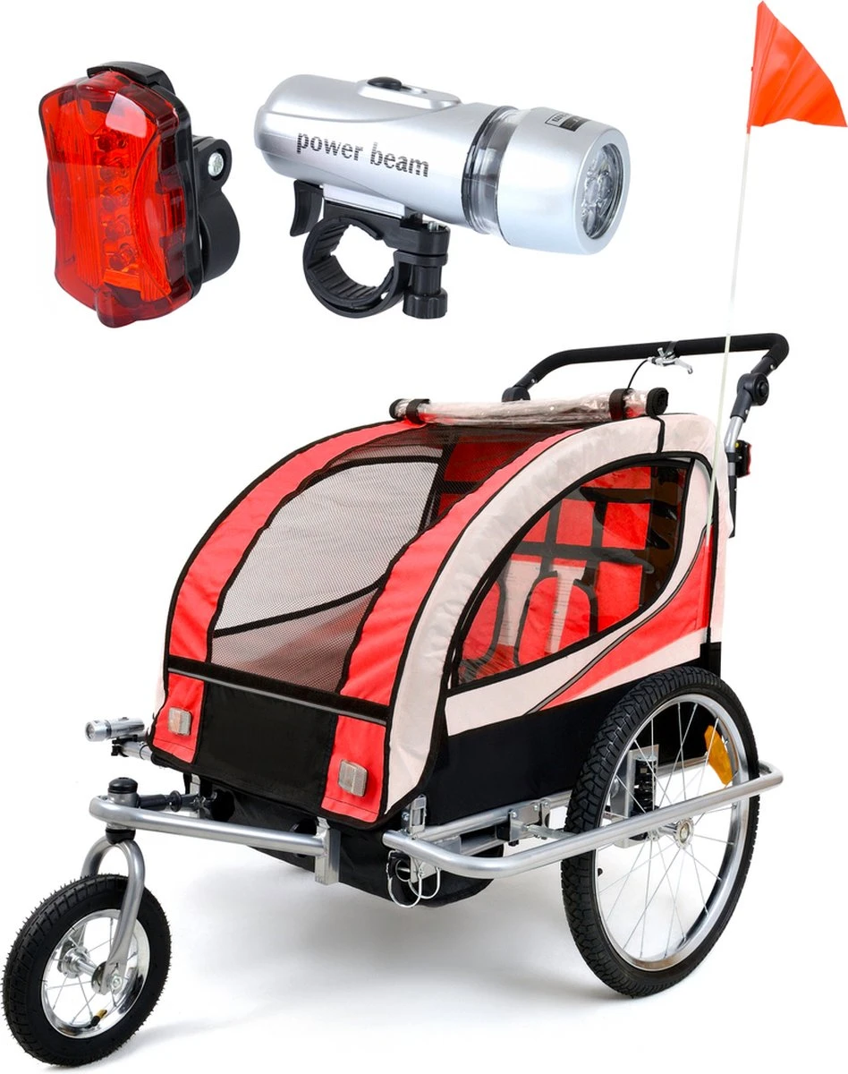 Fietskar Voor Kinderen - Met Buggyfunctie - En Schokbrekers - Rood 1 Fietskar Voor Kinderen - Met Buggyfunctie - En Schokbrekers - Rood