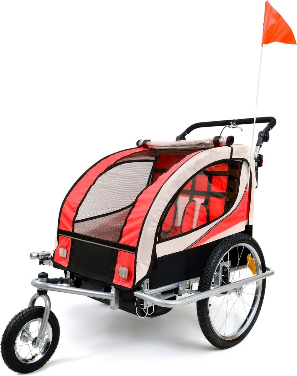 Fietskar Voor Kinderen - Met Buggyfunctie - En Schokbrekers - Rood 20 Fietskar Voor Kinderen - Met Buggyfunctie - En Schokbrekers - Rood - Afbeelding 20