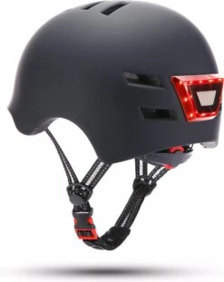 Fietshelm- Met Voor- En Achterlicht-Skatehelm -Maat-M-54 Tot 57 Cm-Helm Mat-Zwart - LED Verlichting -BASIL Verkoop 954x1200
